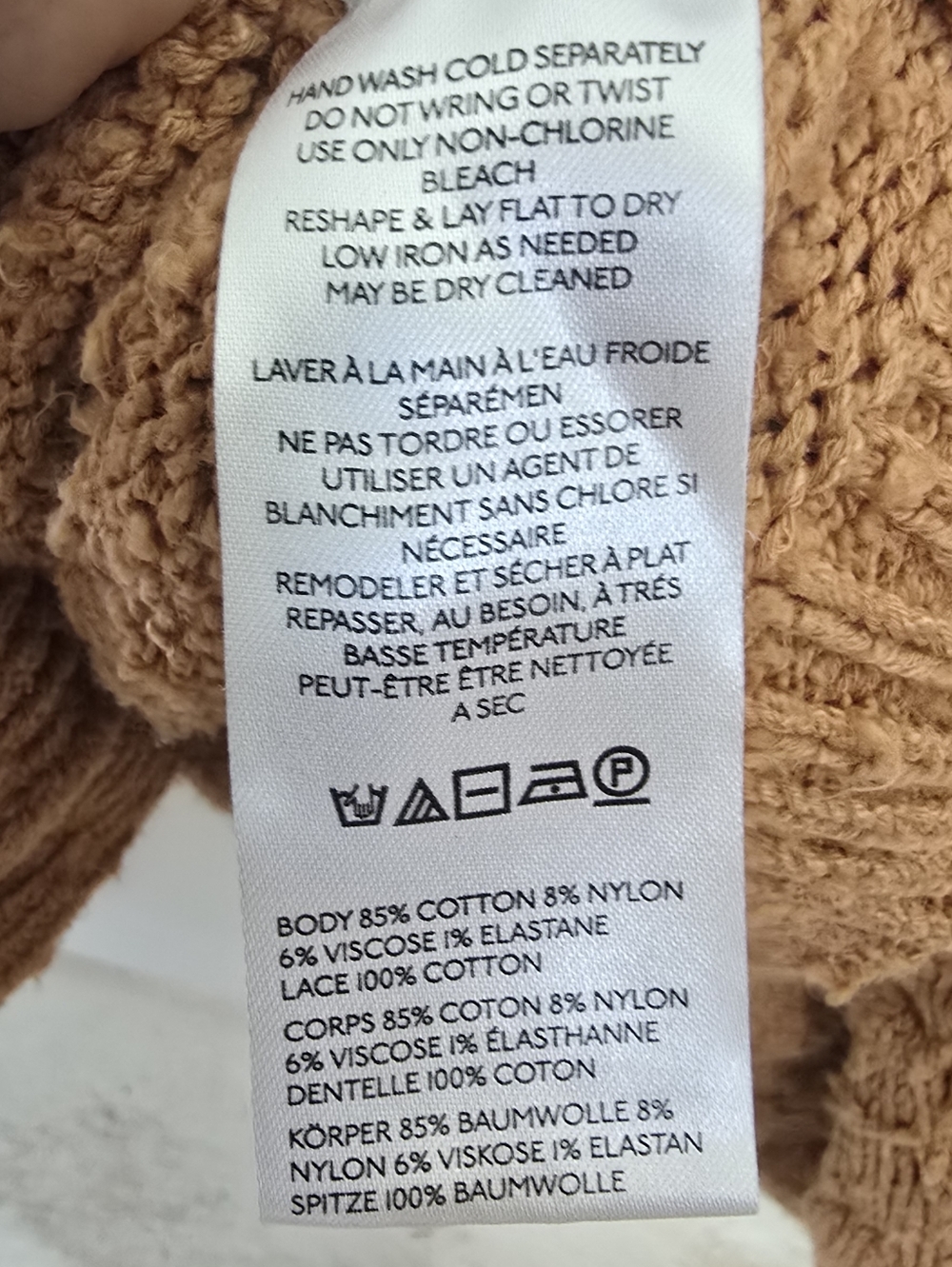 ANTHROPOLOGIE Bobble Knit Lace Collar Cropped Cotton Cardigan Mocha Brown M EUC - Picture 12 of 12